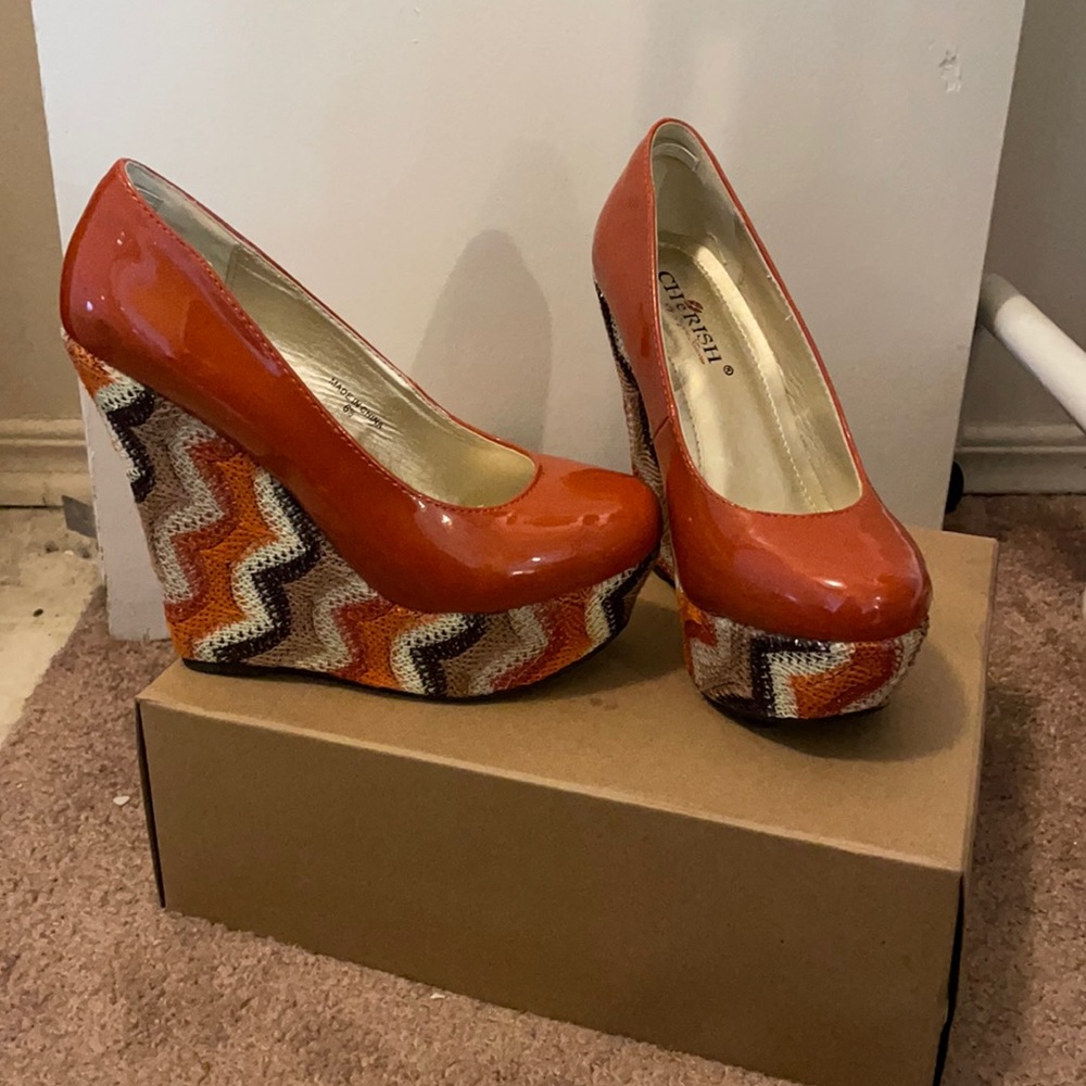 NEVER WORN OUTSIDE- Wedged Heels - PERFECT for fall!!